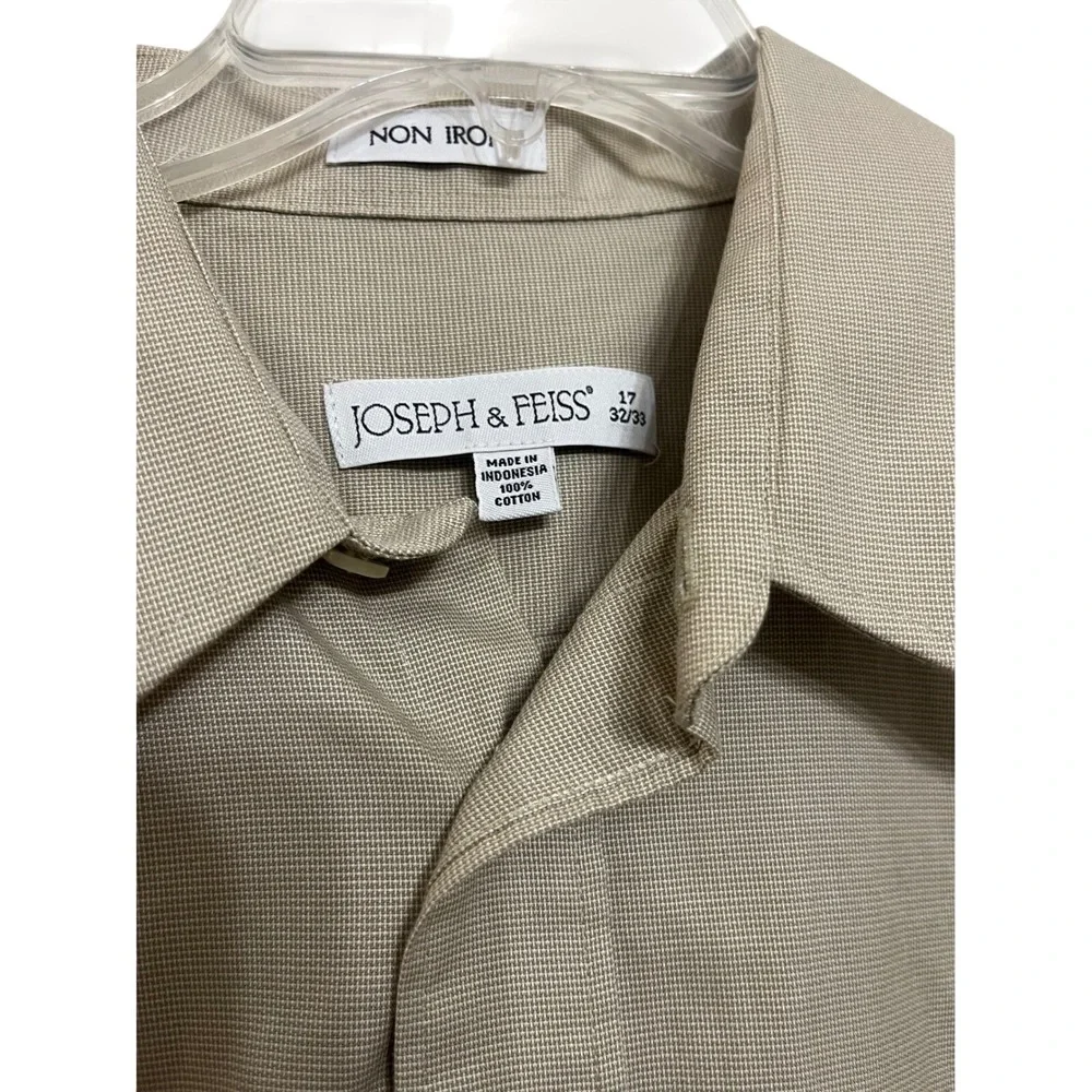 JOSEPH & FEISS Mens Tan NonIron Cotton Dress Shirt 17 32/33 Long Sleeve ButtonUp